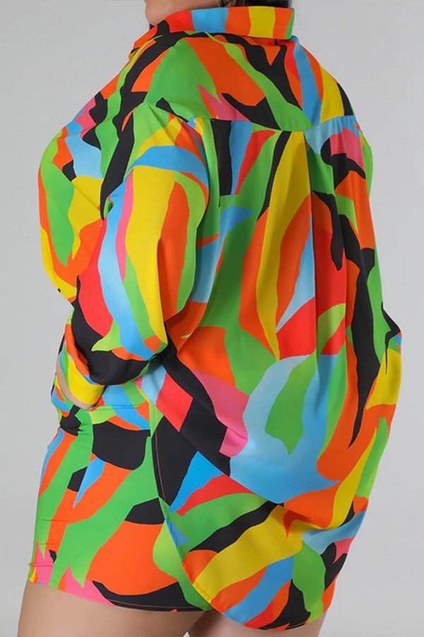 Tropical Print Plus Size Shirt and Shorts Set