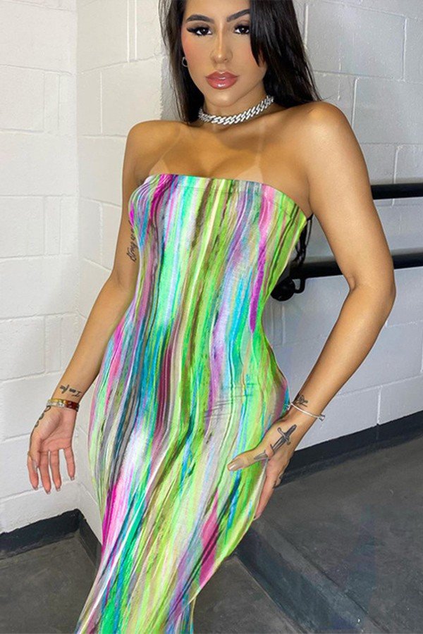 Vibrant Summer Tie-Dye Strapless Dress