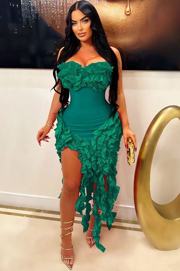 Strapless Peplum Evening Gown