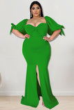 Willow Edge Elegant Slit Hem Dress with Puffy Sleeves