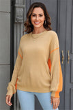 Chic Loose-Fit Two-Tone Knit Crew Neck Top