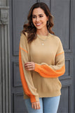 Chic Loose-Fit Two-Tone Knit Crew Neck Top