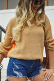 Chic Loose-Fit Two-Tone Knit Crew Neck Top