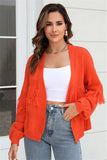 Fringed Short Knit Cardigan Sweater
