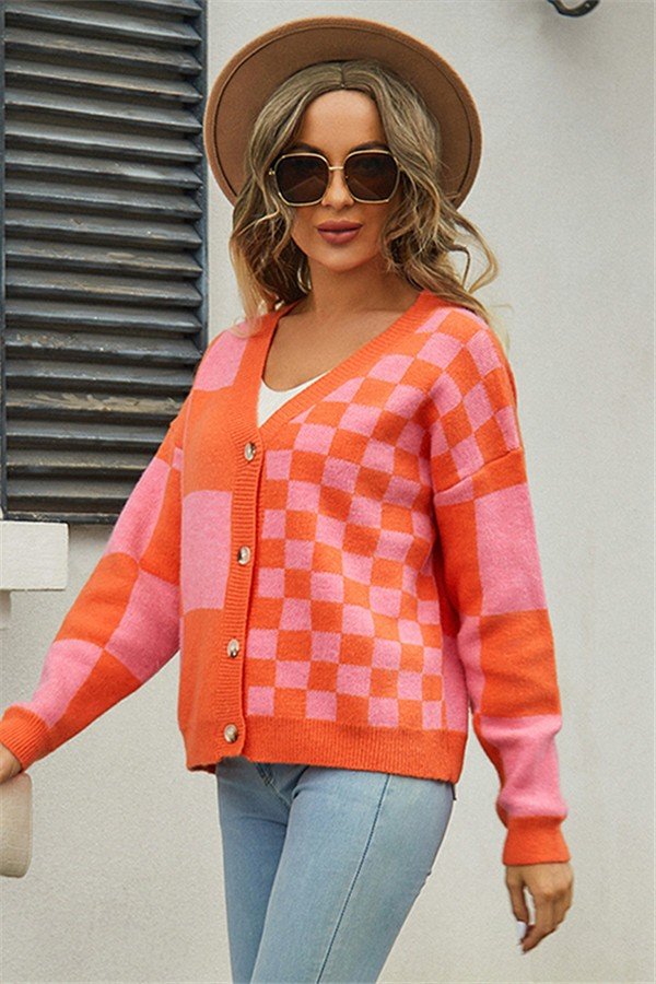 Patchwork Plaid Knit Coat for Women