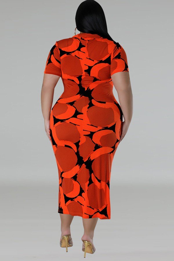Vibrant Orange Red Short Sleeve Button-Up Cardigan Dress