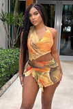 Chic Cutout Halter Lace Mini Dress with Bold Print