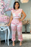 Stylish Women's Sleeveless Printed Two-Piece Set