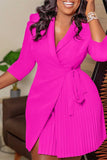 Sophisticated Pleated Dress with Tailored Collar and Adjustable Waist Strap