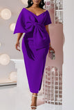 Elegant Bow Accent Hip-Wrap Dress with Split Design