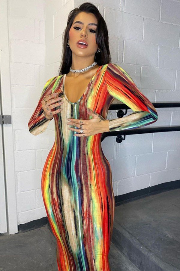Vibrant Tie-Dye Long Sleeve Dress for Bold Fashionistas