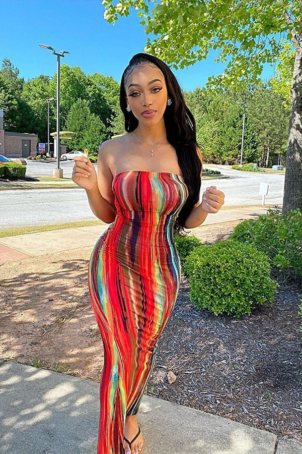 Vibrant Summer Tie-Dye Strapless Dress
