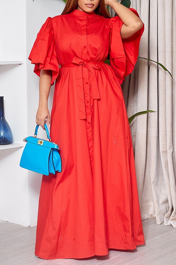 Chic Flared Sleeve Single-Breasted Waist Full Skirt