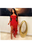 Strapless Peplum Evening Gown