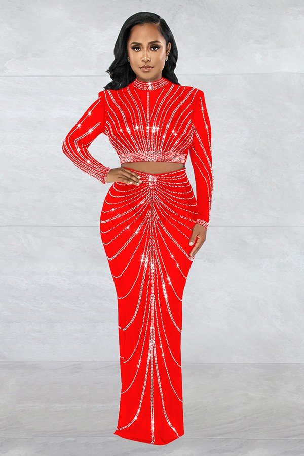 Elegant Sheer Long Sleeve Two-Piece Dress Set in Luxurious Gauze