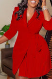 Sophisticated Pleated Dress with Tailored Collar and Adjustable Waist Strap
