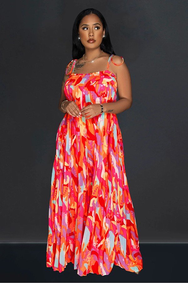 Vibrant Print Wide-Leg Halter Dress for Effortless Elegance