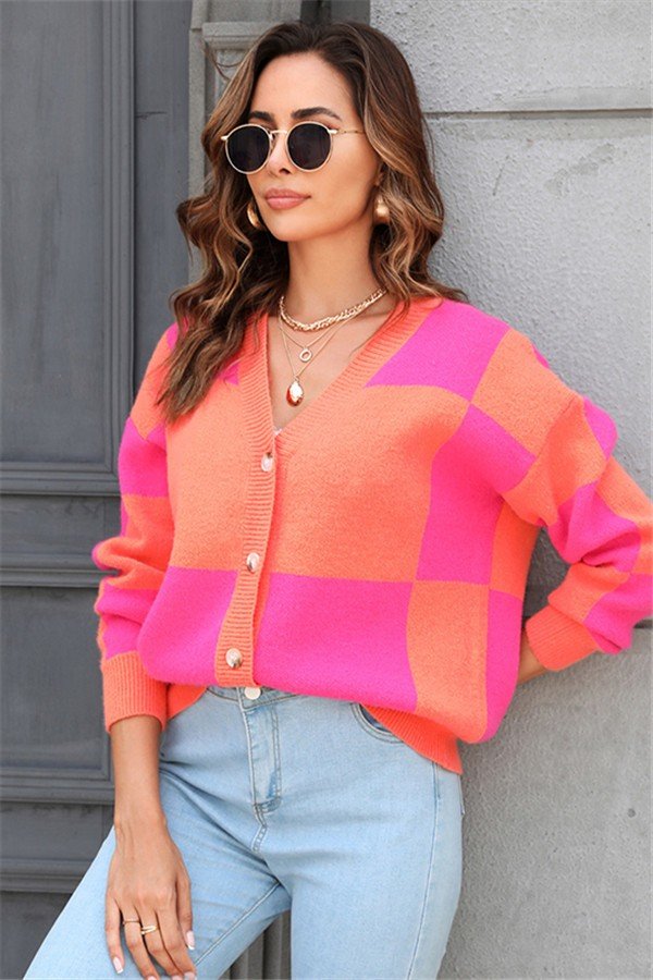 Chic Plaid Patchwork Sweater Coat