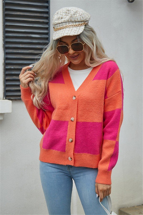 Chic Plaid Patchwork Sweater Coat