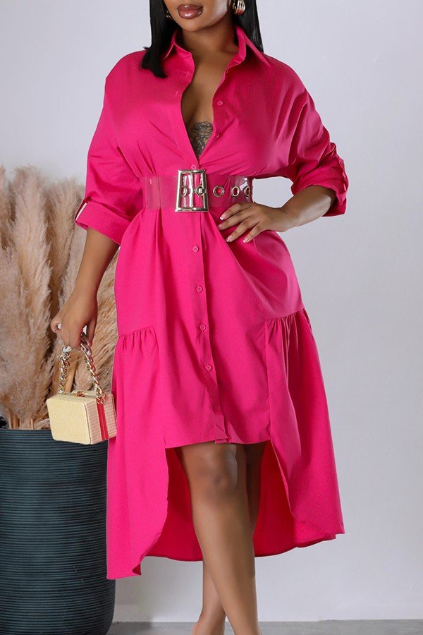 Chic Lapel Button-Up Shirt Dress in Solid Colors for Casual Elegance