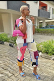 Chic Pleated Suit with Small Print Short Sleeve Shirt for Women