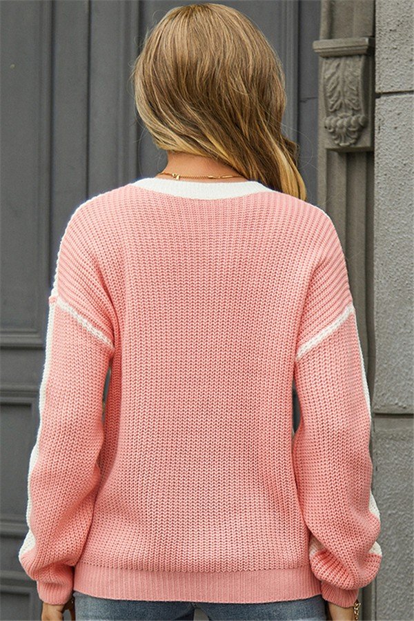 Chic Loose-Fit Two-Tone Knit Crew Neck Top
