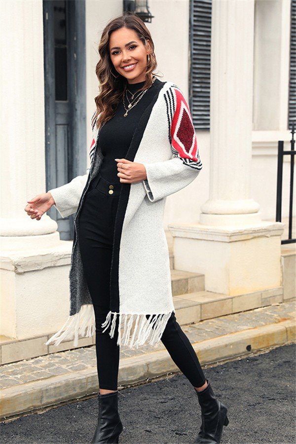 Fringe Knit Elegance Cardigan Coat for Women