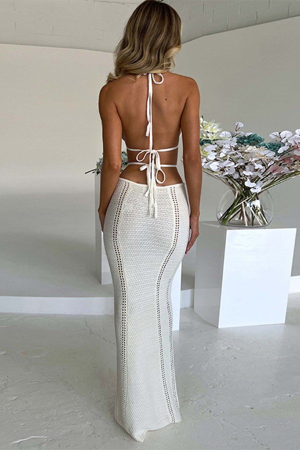 Chic Hollow Lace-up Dress with Hang Neck for Stylish Women