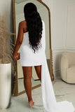 Elegant Cloak Feather One-Shoulder Long Sleeve Dress for Women