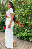 Chic Women's Short Sleeve Pleated Waist Maxi Dress Set