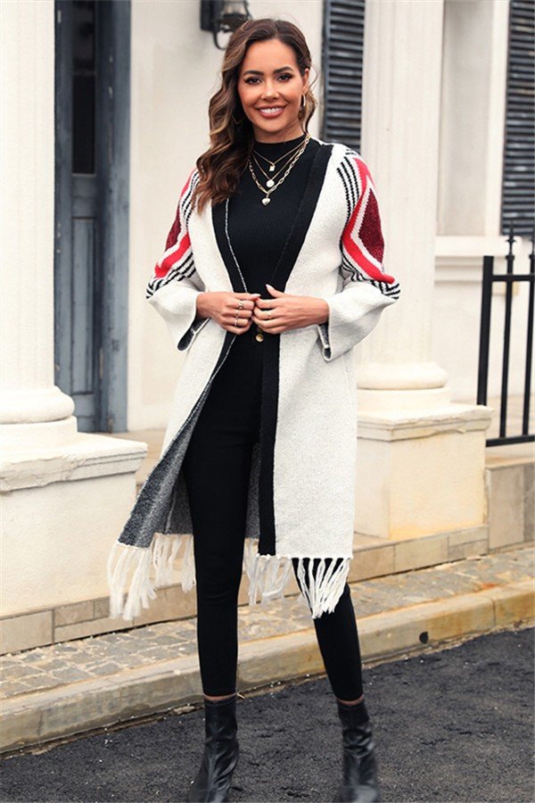 Fringe Knit Elegance Cardigan Coat for Women