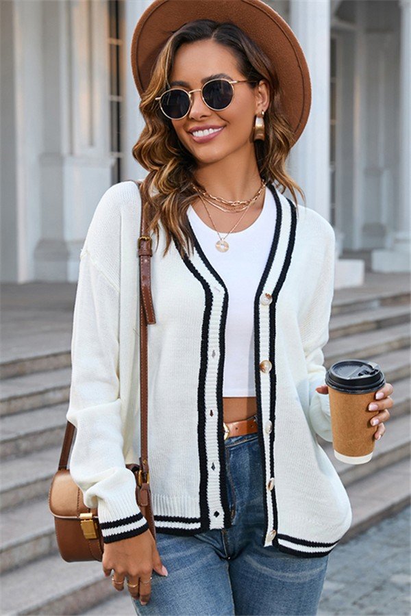 Chic V-Neck Button-Up Cardigan Sweater in Classic Colors