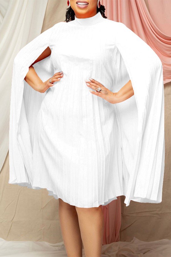 Chic Plus Size Pleated Bat-Sleeve Cape Dress for Effortless Elegance
