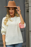 Chic Loose-Fit Two-Tone Knit Crew Neck Top