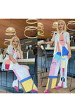 Chic Pleated Suit with Small Print Short Sleeve Shirt for Women