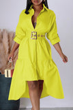 Chic Lapel Button-Up Shirt Dress in Solid Colors for Casual Elegance
