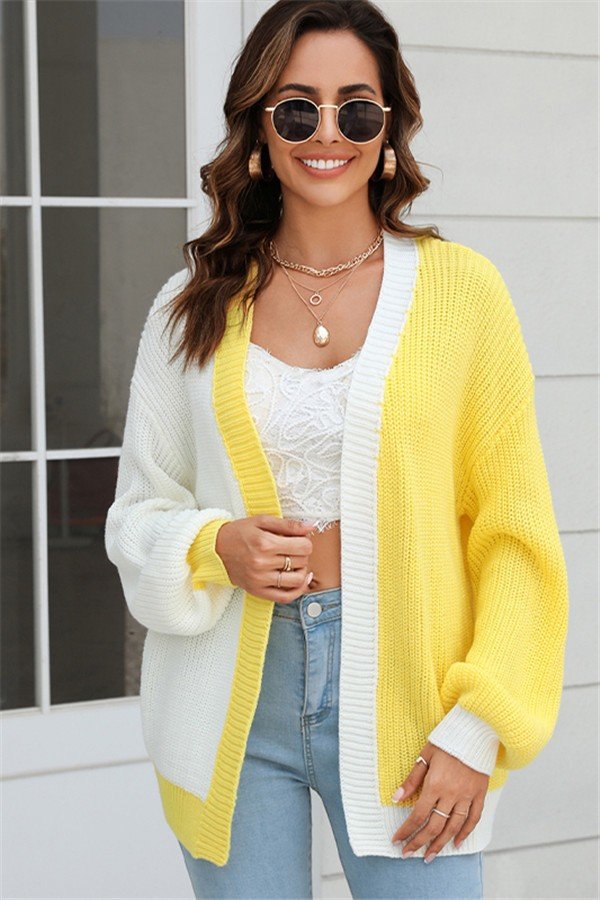 Vibrant Color Block Knit Cardigan Coat