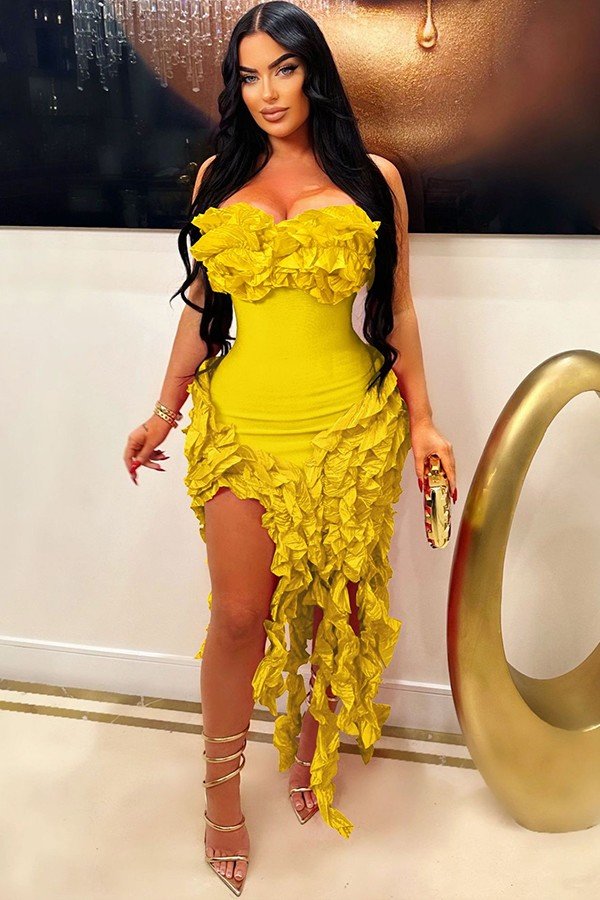 Strapless Peplum Evening Gown