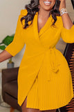 Sophisticated Pleated Dress with Tailored Collar and Adjustable Waist Strap