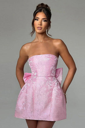 Elegant Strapless Bow Jacquard Dress
