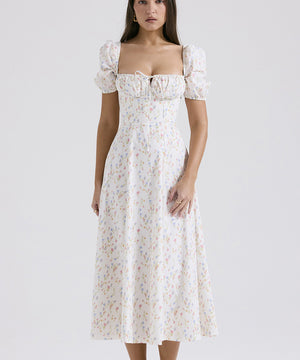 Chic Floral Halter Dress in White for Effortless Elegance