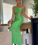 Backless Boho Sexy Beach Needle Long Knit Dress for Summer Fun