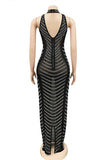 Alluring Backless Diamond Embellished Sheer Dress For Women