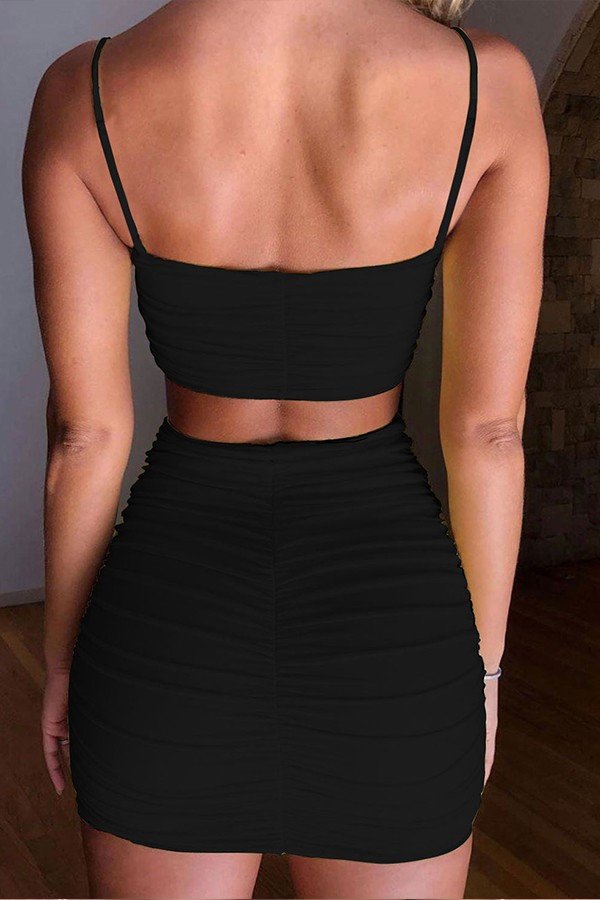 Solid Color Sexy Suspenders Small Vest Skirt Set for Curves