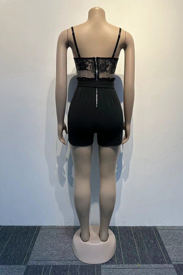 Sexy Lace-Up Patchwork Suspender Jumpsuit for Chic Nights