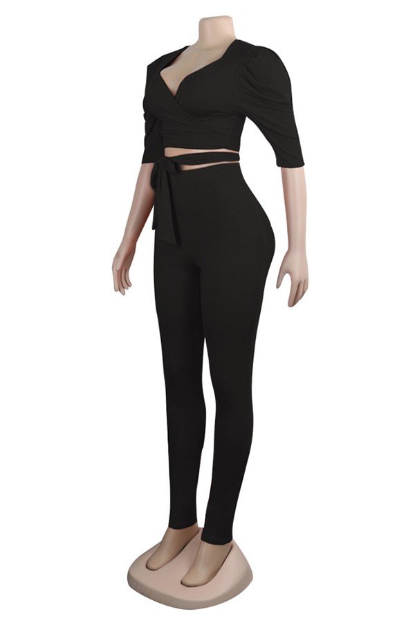 Elegant Sexy Fashion Deep V Lace-Up Slim Club Suit Outfit