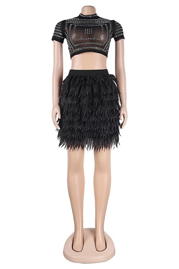 Sexy Slim Perspective Hot Drill Two-Piece Set for Night Out