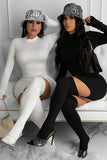 Chic Crewneck Long-Sleeved Dress with Zipper, Gloves, and Socks Set