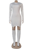 Chic Crewneck Long-Sleeved Dress with Zipper, Gloves, and Socks Set