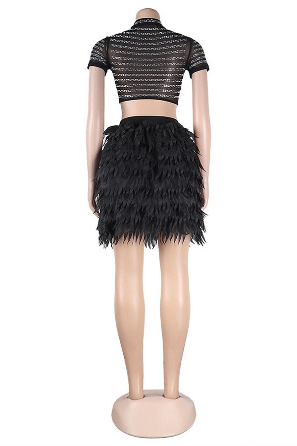 Sexy Slim Perspective Hot Drill Two-Piece Set for Night Out